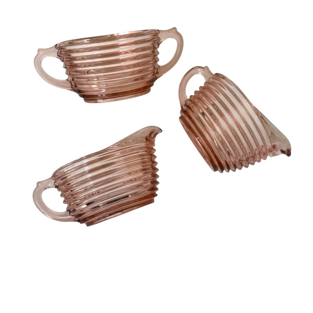 vintage Anchor Hocking Manhattan Pink Depression Glass 
Creamer Sugar Bowls set